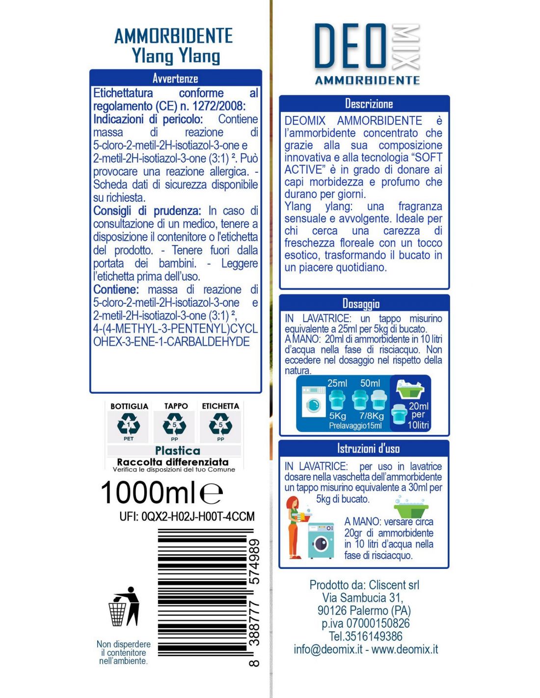 DEO MIX PRO AMMORBIDENTE CONCENTRATO YLANG YLANG 1L - FRESCHEZZA INTENSA