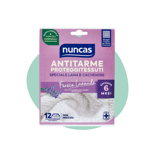 NUNCAS ANTITARME PROTEGGITESSUTI FOGLIETTI FRESCO LAVANDA - 12 PEZZI