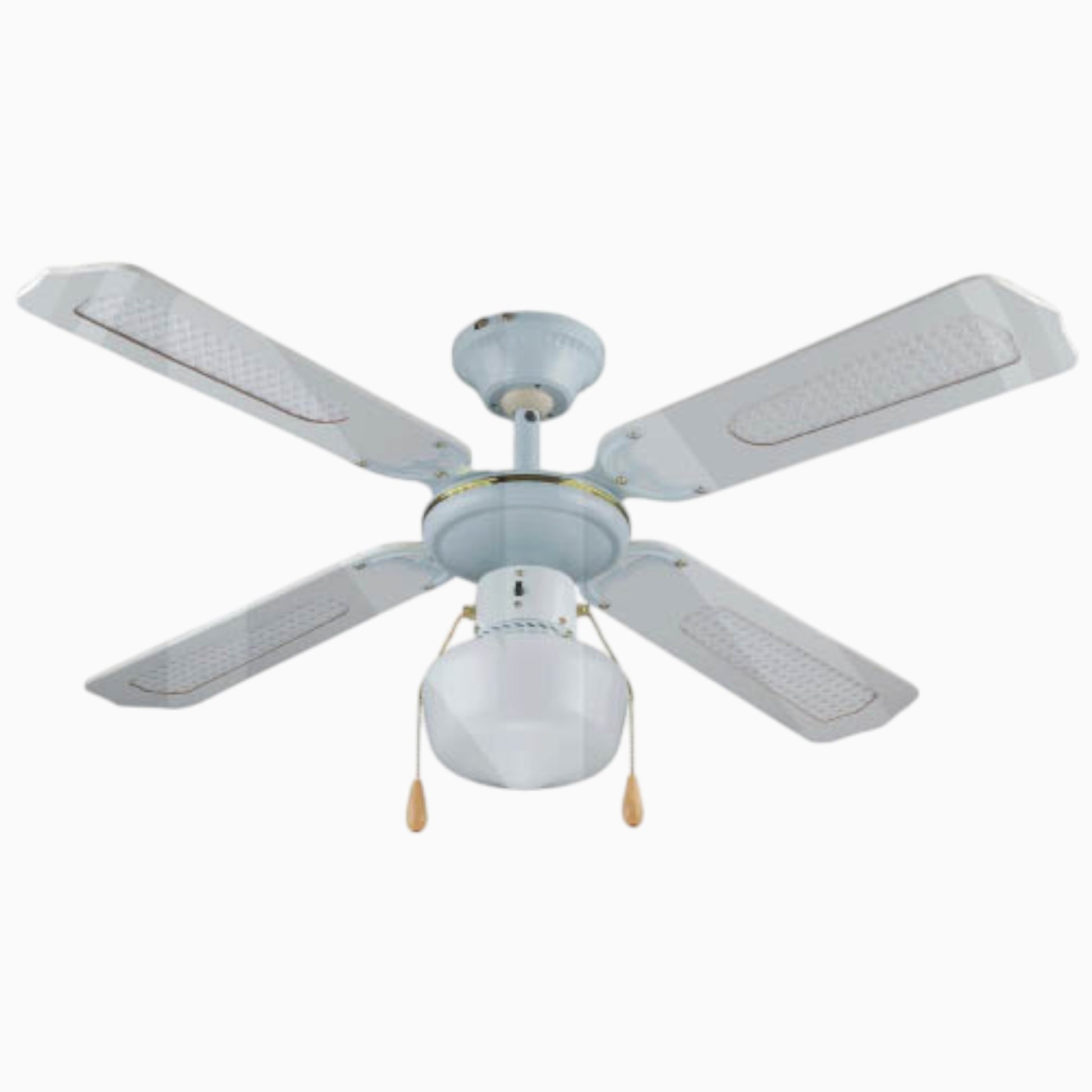 Ventilatore da soffitto bianco 4 pale 107 cm con plafoniera in vetro