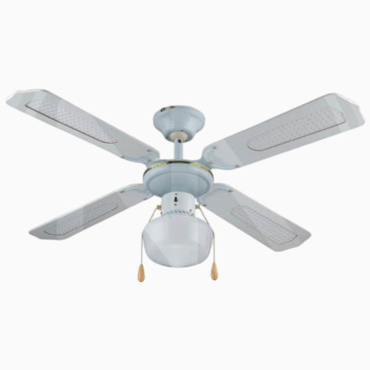 Ventilatore da soffitto bianco 4 pale 107 cm con plafoniera in vetro