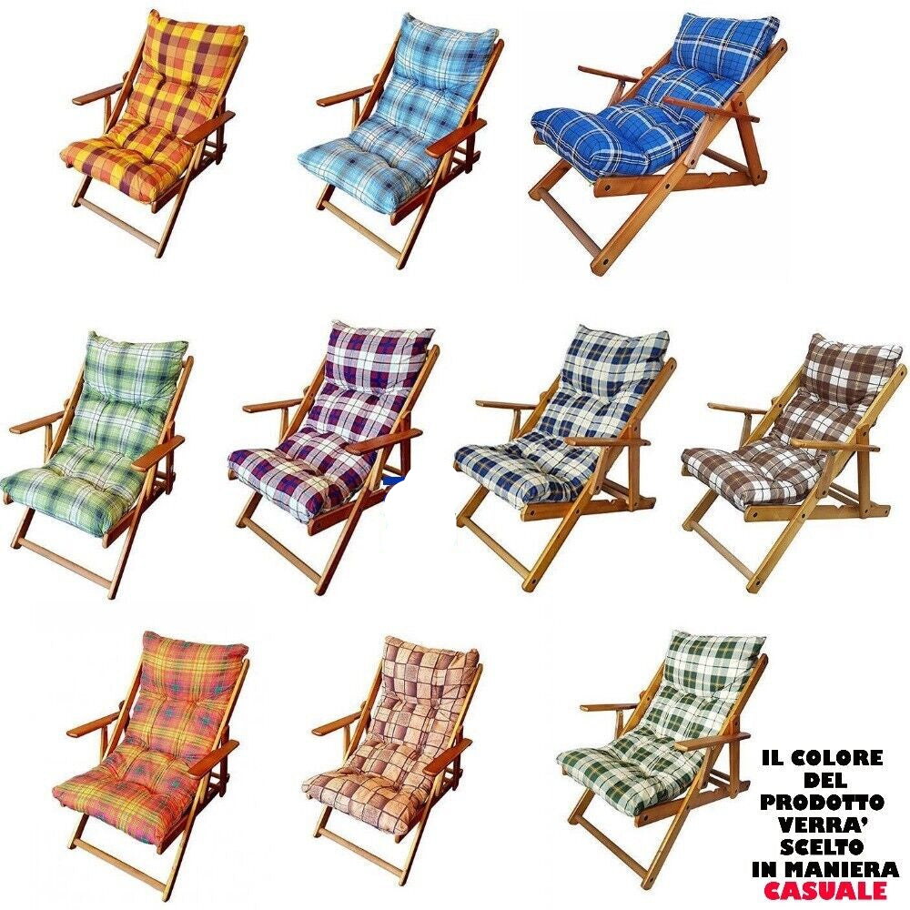 POLTRONA SDRAIO IN LEGNO RELAX IMBOTTITA PIEGHEVOLE REGOLABILE 3 POSIZIONI