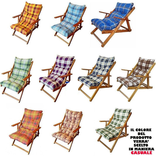 POLTRONA SDRAIO IN LEGNO RELAX IMBOTTITA PIEGHEVOLE REGOLABILE 3 POSIZIONI